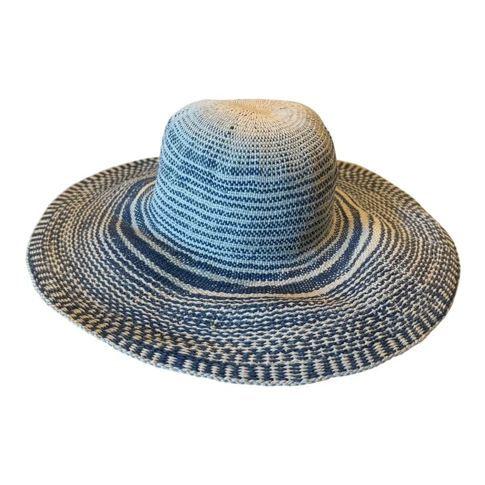 Tommy Bahama Toyo Woven Straw Wide Brim Sun Hat‎ – Blue & Natural, OS Pineapple